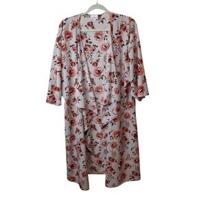 LuLaroe Womens Open Front Swing Cardigan Size L Shirley Gray Rose Print Kimono